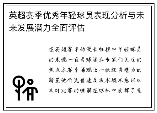 英超赛季优秀年轻球员表现分析与未来发展潜力全面评估