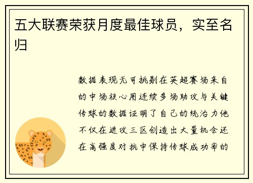 五大联赛荣获月度最佳球员，实至名归